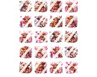 Highland Cow Butterfly Roses Nail Art Calcomanías- Calcomanías de uñas con tobogán de agua