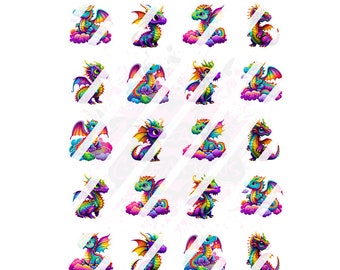 Rainbow Dragon Nail Art Decals- Waterslide Nail Decals