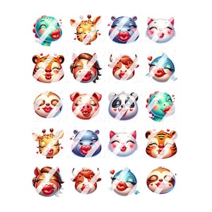 Valentines - Animal Kisses Face Valentine&#39;s Day Nail Art Decals- Waterslide Nail Decals