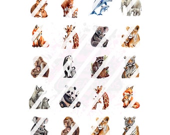 Mom and Baby Animals - Wolf - Lion- Monkey- Nail Art Decals - Waterslide Nail Decals