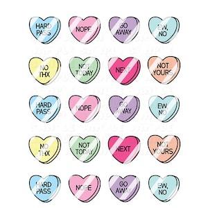 Rejection Anti Valentine&#39;s Day Candy Hearts Nail Art Decals- Waterslide Nail Decals