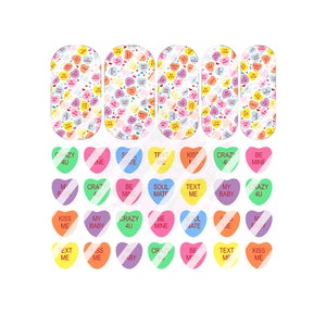 Valentines Day - Candy Hearts Valentine&#39;s Day Full Nail Art Decals- Waterslide Nail Decals