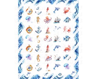 Cute Flower Baby Elephant Waterslide Nail Art Decals - Set Of 20 USA Made Nail Stickers