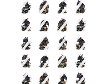 Dragon Skull Nail Art Decals- Waterslide Nail Decals