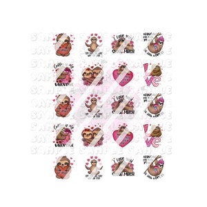 Valentines - Sloth Valentine&#39;s Day Nail Art Decals- Waterslide Nail Decals