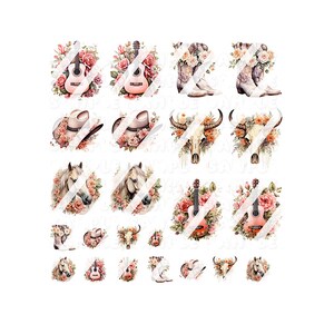 Pastel Cowgirl Horse Full Nail Cover Nail Art Decals- Waterslide Nail Decals -