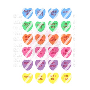 Valentines - Candy Hearts Valentine&#39;s Day Nail Art Decals- Waterslide Nail Decals