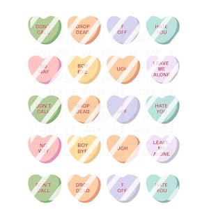 Anti Valentine&#39;s Day Candy Hearts Nail Art Decals- Waterslide Nail Decals