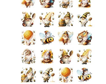 Gnome Bee Nail Art Decals - Waterslide Nail Decals -