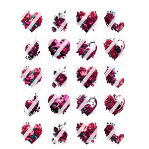 Heart Roses Nail Art Decals- Waterslide Nail Decals