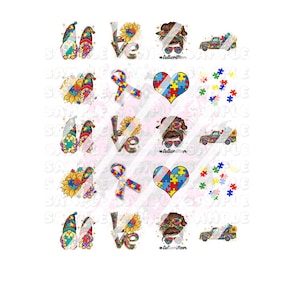 Autism Awareness Autism Gnome Sunflower Puzzle Nail Art Decals - Waterslide Nail Decals