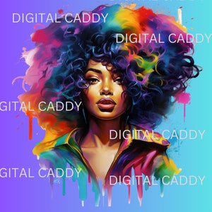 Curly Afro Black Woman Watercolor Digital Download High-Res PNG File