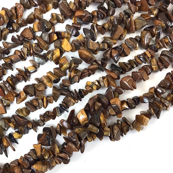 Natural Tiger's eye Beads | Tigereye Chips Bead | 7mm-10mm Tiger's eye Chips 30" Full inch Strand High Quality Gemstone Beads