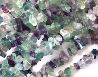 Fluorite Chip Bead | Green Purple Fluorite Nugget Small Pebble Bead 7mm-10mm Chip 30&quot; Full inch Strand High Quality Gemstone Bead