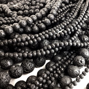 Natural Lava Beads Rocks Diffuser Oil Round Beads - Lava Beads for Essential Oil 4MM 6MM 8MM 10MM 12MM Bulk Lot Options 15&quot; strand