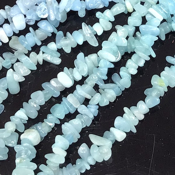 Blue Aquamarine Chip Bead | Aquamarine Nugget Small Pebble Bead 7mm-10mm Chip 30" Full inch Strand High Quality Gemstone Bead