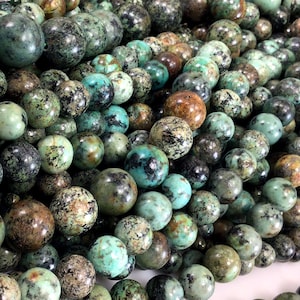 Natural African Turquoise Beads Genuine Natural Gemstone Round Loose Beads 4MM 6MM 8MM 10MM 12MM Bulk Lot Options