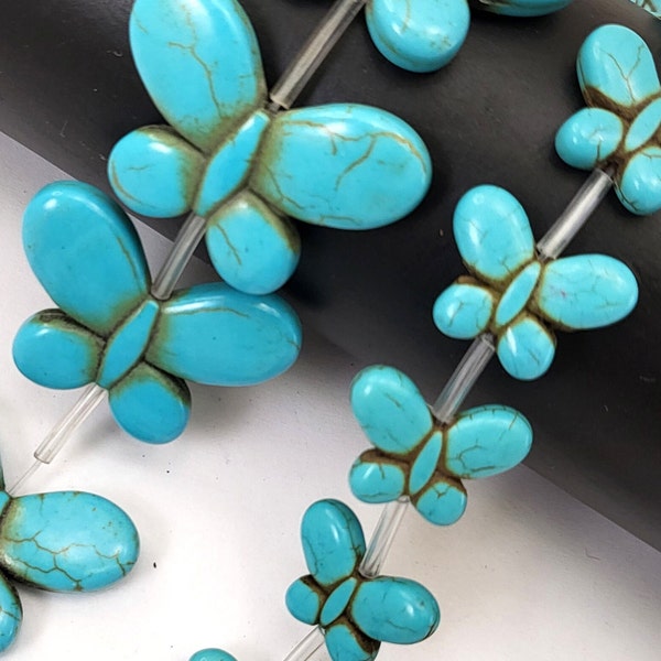 Turquoise Blue Butterfly Howlite Turquoise Bead Butterfly Stone Magnesite Turquoise Spacer Loose Beads 35mm 20mm Summer Jewelry