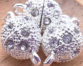 Crystal Rhinestone Magnetic Clasps, Shiny Silver Pewter Connectors (8mm, 10mm) 3pcs