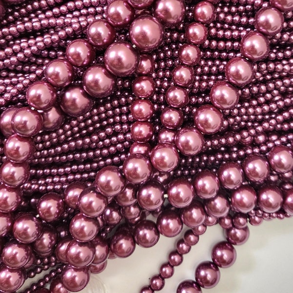 Mulberry Orchid Glass Pearl Smooth Round Bead 3mm 4mm 6mm 8mm 10mm 12mm 15" Full inch Strand High Quality Gemstone Crystal Loose Bead