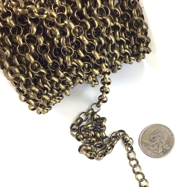 7mm Rolo Chain Brass Bronze Rolo Chain 6mm Belcher Chain Necklace Sold by FT Soldered Round Link Chain Jewelry Making Electroplated