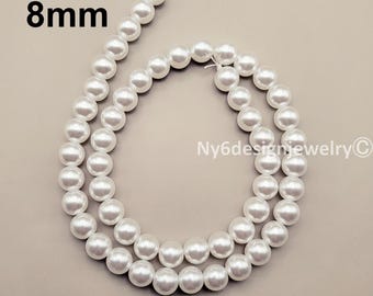 Cream White Glass Pearl 8mm Round Bead 15" Strand Jewelry Making Supplies #13