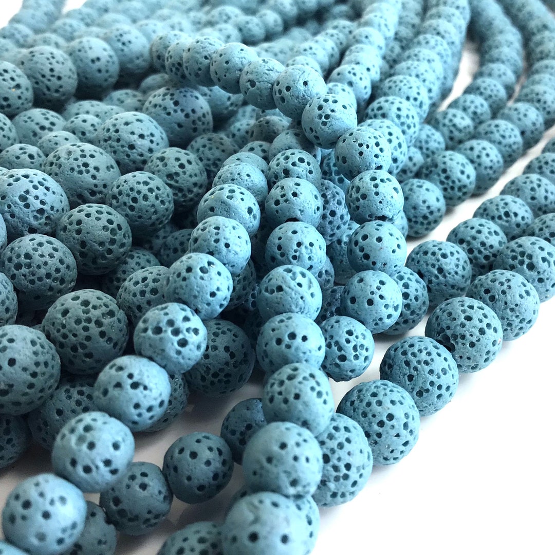 Blue Vane Rocks 6-10mm Turquoise Lava Stone Beads – Round Volcanic Rock Chakra Healing ...