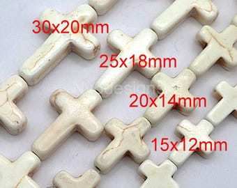 Cream White Cross Howlite Turquoise Cross Howlite Stone Magnesite Turquoise Spacer Loose Beads 15&quot; strand 15mm, 20mm 25mm, 30x20mm