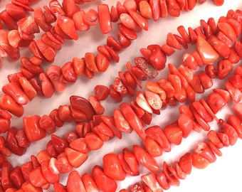 Orange Red Coral Chip Beads 7-10mm 30" Strand