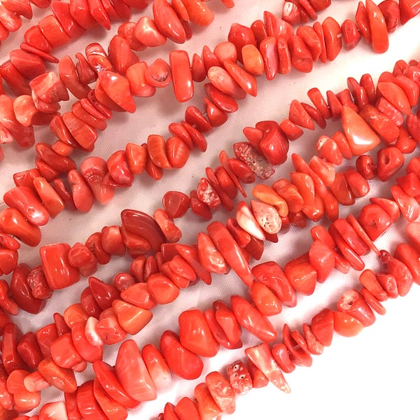 Gemstone Orange Red Coral Bead High-Quality Coral Chip Nugget Pebble Chip Bead 7-10mm Raw Stone Chip 30" Full inch Strand