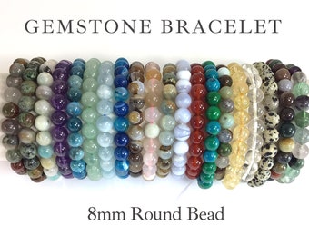 8mm Gemstone Beaded Bracelet Crystal Healing Balance Protection