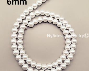 Cream White Glass Pearl 6mm Round Bead 15" Strand Jewelry Making Supplies #13