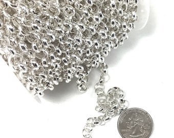 Antique Silver Rolo Chain 6mm Round Link Soldered Jewelry Making Per Foot