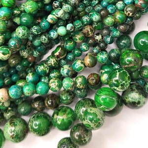 Green Sea Sediment Jasper Beads Green Imperial Jasper Genuine Natural Gemstone Round Loose 4MM 6MM 8MM 10MM 12MM Bulk Lot Options 15&quot; strand
