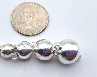 Pewter Magnetic Clasps, Shiny Silver Round Jewelry Findings, Necklace Bracelet Connectors (6-12mm)