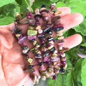 Gemstone Tourmaline Chips Bracelet Natural Tourmaline Nugget Chips Beaded Stretch Bracelet Handmade Balance Crystal