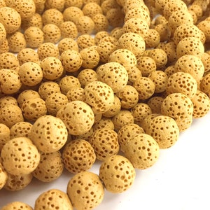 Yellow Lava Genuine Lava Beads Rocks Diffuser Oil Round Beads - Colored Volcanic Rock Loose Beads Healing Chakra 6MM 8MM 10MM 15&quot; strand