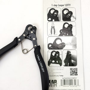 May include: Black 1.5mm loop-making tool with a spring-loaded handle. The tool is labeled "1.5mm LOOPLEFT" and "PATENTED". The packaging shows how to use the tool to make loops.