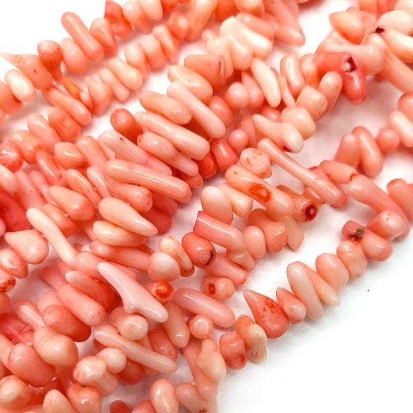 Angel Pink Coral Chip Coral Light Pink Branch Stick Bead High-Quality Gemstone Bamboo Coral Bead 10-15mm Raw Stone Chip 15" Full inch Strand