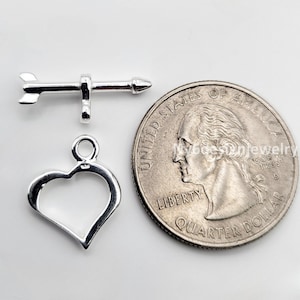 925 Sterling Silver Heart Toggle Clasp 13mm – Fancy Heart & Arrow Design 1 Set for DIY Jewelry Making