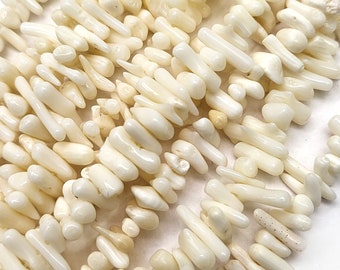 7-15mm White Bamboo Coral Beads Branch Stick Chip 15-inch Strand