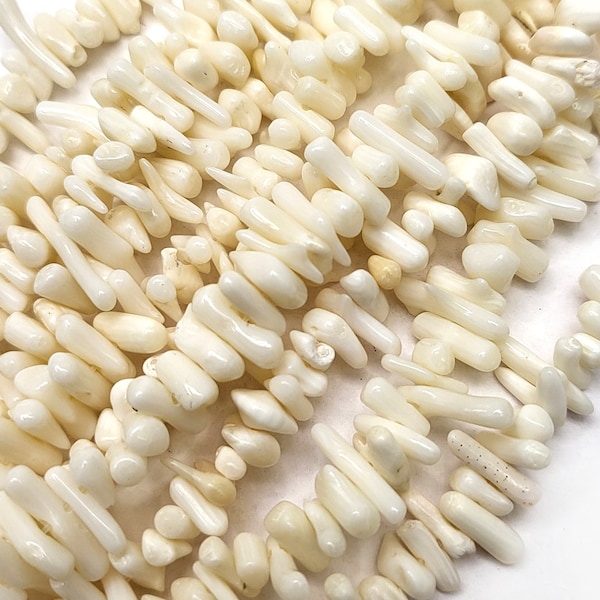 Gemstone Beige White Coral Chip Coral Branch Stick Bead High-Quality Bamboo Coral Bead 10-15mm Raw Stone Chip 15" Full inch Strand