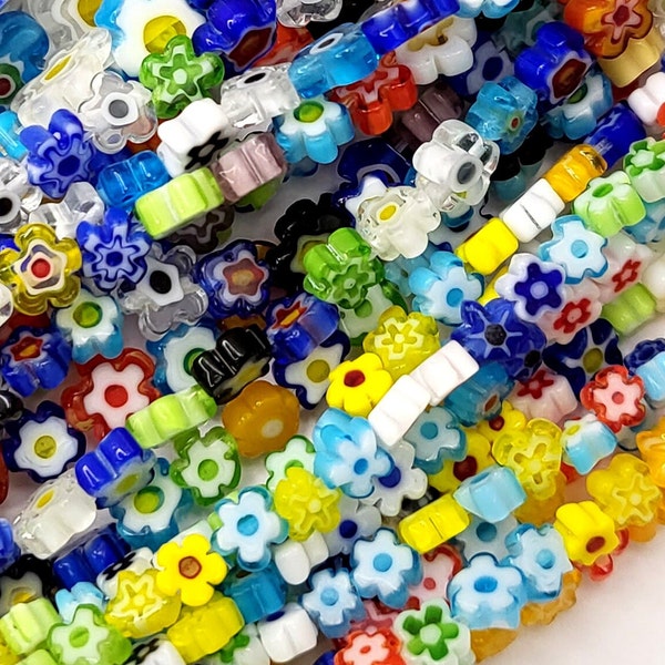 Mixed Colors Millefiori Glass Flower Bead 5mm 6mm 8mm 10mm 15" inch Strand High Quality Gemstone Crystal Loose Bead