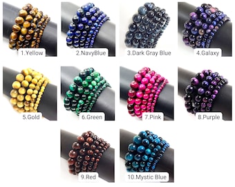 Tiger's Eye Gemstone Bracelet Round Beaded Stretch Bracelet 4-12mm
