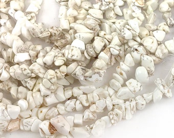 White Magnesite Turquoise Howlite Chip Bead 7mm-10mm Pebble Nugget Chip 30" Full inch Strand High Quality Gemstone Beads