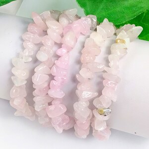 Rose Quartz Chips Bracelet Stretch String Bracelet Gemstone Rose Quartz Chip Bracelets Nugget Chip Beaded Handmade Jewelry Balance Crystal