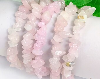 Rose Quartz Chip Bracelet Handmade Gemstone Crystal Bracelet