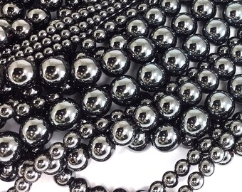 Magnetic Hematite Beads: Shiny Silver Round Gemstone 4-12mm 15" Strand