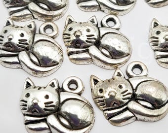 15x13x2mm Silver Pewter Kitty Cat Charms – DIY Jewelry Findings 8pcs