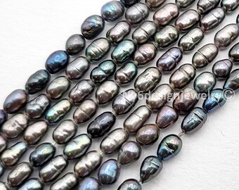 5x3mm Peacock Freshwater Pearl Beads – Iridescent Blue Gray 15" Strand